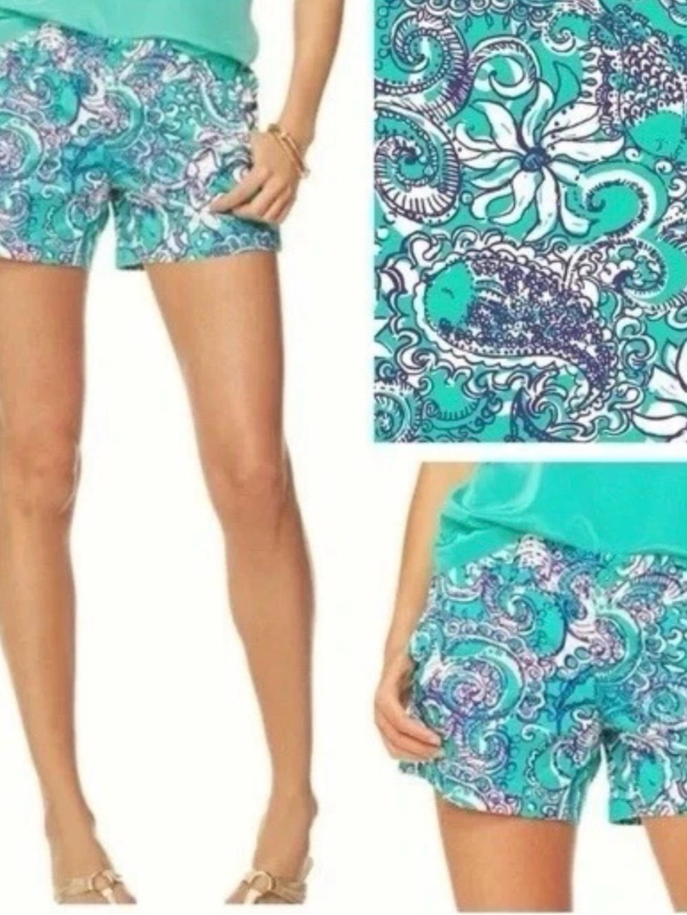 Lilly Pulitzer Turquoise and Navy Paisley Bermuda Shorts